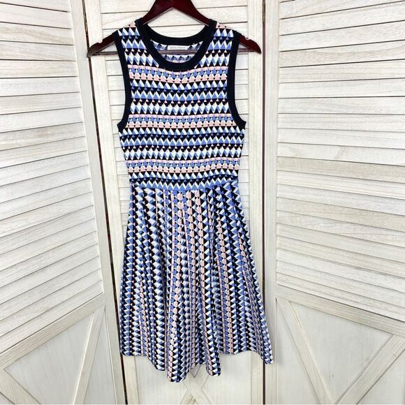 Susan Monaco Stitch Fix Geometric Print Fit & Flare Dress Blue Pink Small - Picture 7 of 12